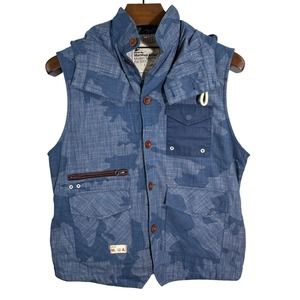 Made by MARSHALL ARTIST M.A. 12 Tailored‎ Hooded Waistcoat Vest Blue Camo Large